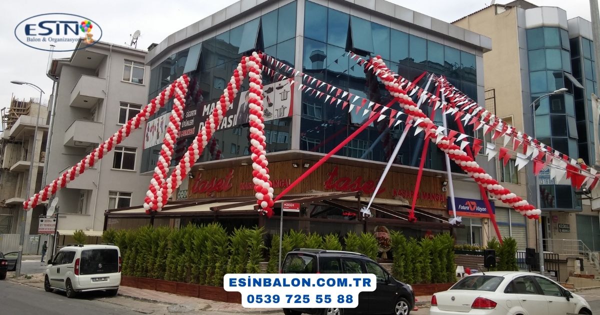 Kurumsal açılış organizasyonu balon süsleme İstanbul — jumbo kemer, Esin Balon profesyonel ekip