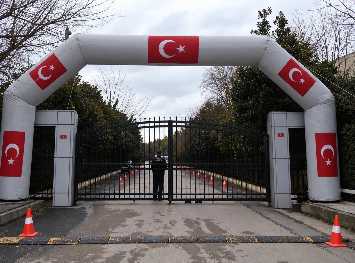 Türk bayraklı şişme yol takı kemeri — açılış töreni girişi — Esin Balon